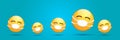 Vector Emoji nurse stickers set with mouth medical protection mask isolated on blue horizontal background. Yellow smile