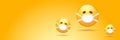 Vector Emoji nurse stickers set with mouth medical protection mask isolated on orange horizontal background. Yellow