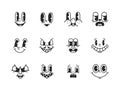 Vector Emoji Set. Lively Black And White Cartoon Comic Style Faces Set, Featuring Expressive And Exaggerated Features