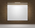 Vector Empty Blank White Poster Picture Frame on Brown Gray Brick Wall with Floor and Illumination Front View Royalty Free Stock Photo