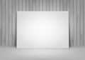 Vector Empty Blank White Poster Picture Frame Standing on Floor with Wooden Wall Front View