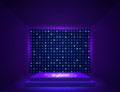 Vector empty blue room background with neon mosaic light wall and podium for design Royalty Free Stock Photo