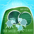 Vector Empty coffin and sheeps - greeting card - Happy e