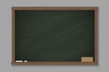 Vector empty dark green chalk board with wooden frame isolated on grey background