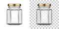 Vector empty hexagonal glass jar for honey. Realistic illustration Royalty Free Stock Photo