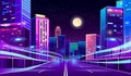 Vector empty road in megapolis at night Royalty Free Stock Photo