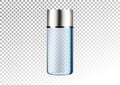 Vector empty transparent blue package for cosmetic products tube and perfume flacon, bottle for deodorant, hair spray. Realistic m Royalty Free Stock Photo