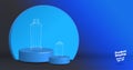Vector,Empty vivid blue gradient with grey studio round kiosk stand background ,product display with copy space for display of