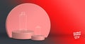 Vector,Empty vivid red gradient with grey studio round kiosk stand background ,product display with copy space for display of