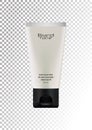 Vector empty white package with black lid for cosmetic products tube for body lotion,cream,scrub. Realistic mockup of