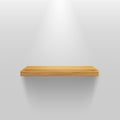 Vector empty wooden shelf isolated on gray background.