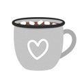 Vector enamel cup with cocoa and marshmallow. Winter traditional drink illustration. Holiday hot beverage icon. Illustration of Royalty Free Stock Photo