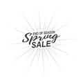 Vector End of season spring sale inscription with rays of burst isolated on white background.