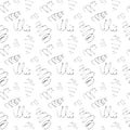 Vector endless seamless pattern of rounded black ink doodles hand drawn on white background in simple minimalist style. Royalty Free Stock Photo