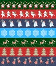 Vector endless striped christmas pattern with cute Santa Claus, polar bears, snowmen, snowflakes, reindeer, christmas trees