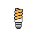 Energy saving lamp, utilization of light bulb flat color line icon. Royalty Free Stock Photo