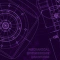 Vector engineering illustration. Cover, flyer. Purple cyberspace