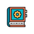 Vector engineering instruction book flat color icon.