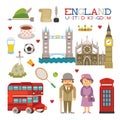 Vector England flat style art for travel and tourism