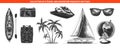 Vector engraved style adventure and travel collection for posters, decoration and print, logo. Hand drawn sketches