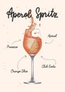 Vector engraved style Aperol Spritz alcoholic cocktail illustration for posters, decoration, menu and print. Hand drawn sketch