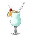 Hand drawn sketch of summer cocktail, colorful isolated on white background. Royalty Free Stock Photo