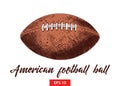 Hand drawn sketch of american football ball in colorful isolated on white background. Detailed vintage etching style drawing. Royalty Free Stock Photo