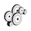 Hand drawn sketch of mechanical gears in black isolated on white background. Detailed vintage etching style drawing.
