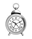 Vector engraved style illustration for posters, decoration and print. Hand drawn sketch of alarm clock in black Royalty Free Stock Photo