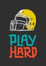 Vector engraved style illustration for posters, decoration and print. Hand drawn sketch of american football helmet with modern Royalty Free Stock Photo