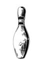 Hand drawn sketch of bowling pin in black isolated on white background. Detailed vintage etching style drawing. Royalty Free Stock Photo