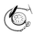 Hand drawn sketch of pocket watch in black isolated on white background. Royalty Free Stock Photo