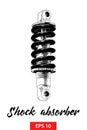 Hand drawn sketch of shock absorber in black isolated on white background. Detailed vintage etching style drawing.