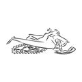 Vector engraved style illustration for posters, decoration and print. Hand drawn sketch of snowmobile in black isolated