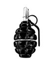 Hand drawn sketch of military hand grenade in black isolated on white background. Detailed vintage etching style drawing Royalty Free Stock Photo