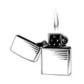 Hand drawn sketch of steel lighter in black isolated on white background. Detailed vintage etching style drawing Royalty Free Stock Photo