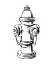 Hand drawn sketch of hydrant or fireplug isolated on white background. Detailed vintage etching style drawing Royalty Free Stock Photo