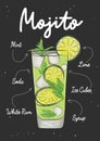 Vector engraved style illustration for posters, menu, decoration, logo, wall art print. Hand drawn sketch of Mojito alcoholic Royalty Free Stock Photo