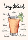 Vector engraved style Long Island alcoholic cocktail illustration for posters, decoration, logo and print. Royalty Free Stock Photo