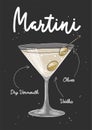Vector engraved style Martini cocktail illustration for posters, decoration, logo, menu and print. Hand drawn sketch with Royalty Free Stock Photo