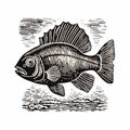 Dark Humor Graphic Print: Bold Woodcut Of Fish By William Wendt