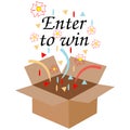 Vector Enter to Win Prizes Banner, Brown Box with colorful papers