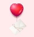 Vector envelope, heart balloon valentine day card Royalty Free Stock Photo