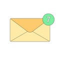 Vector envelope icon with the number of new notifications or emails. Email sign. Isolated on white background.