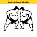 vector illustration of two sumo wrestlers in black and white standing facing each other on isolated white background Royalty Free Stock Photo
