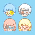 Vector EPS illustration, Couple of cuties gamers head avatar, playing game with wearing a gaming joystick glasses.