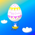 Vector EPS10 illustration rabbit pilot flies by hot air balloon looking like Easter egg