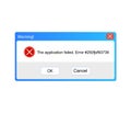 Vector Error Message, Warning Pop-up Window, Vintage User Interface, Isolated on White.