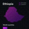 Vector Ethiopia map made in flat style in purple colors on a black striped background.
