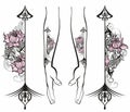 Vector Ethnic arrows with hands. Boho style. Tattoo with flowers for your design.